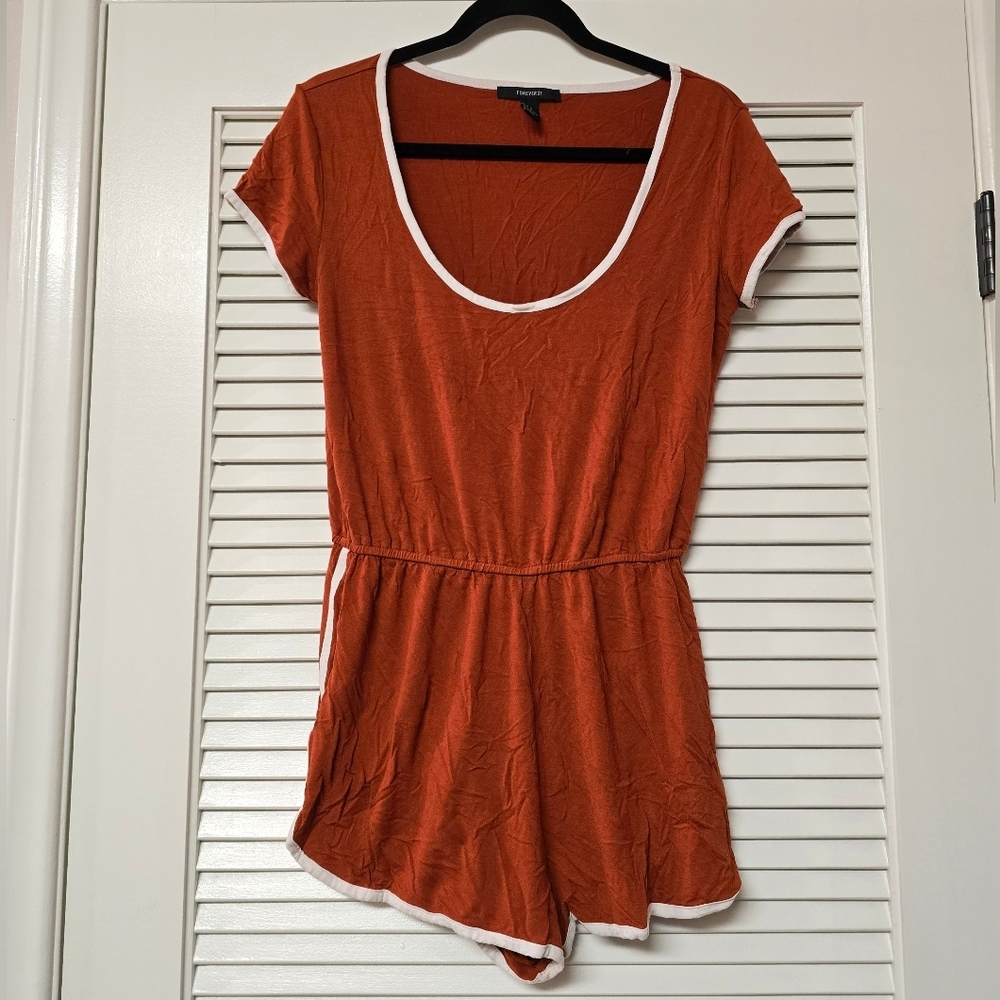 Forever 21 - Orange & White Short-Sleeve Romper